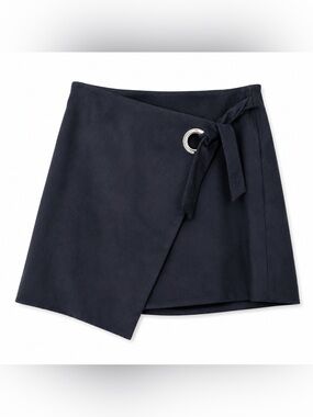 LOFT Navy Faux Suede Wrap Skirt with Silver Grommet Tie Size 8